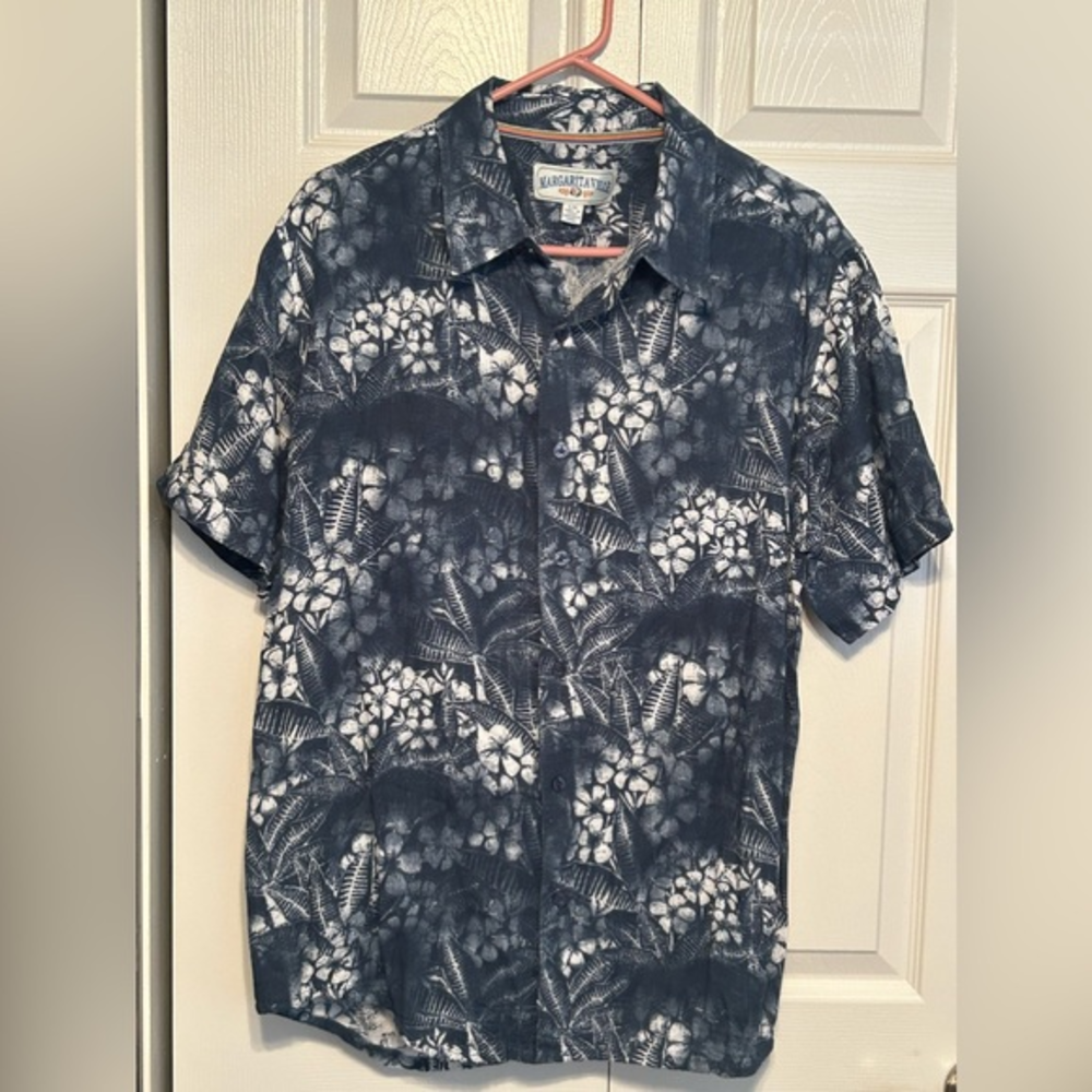 MARGARITAVILLE Hawaiian Short Sleeve Blue Button-Down Men's Large‎